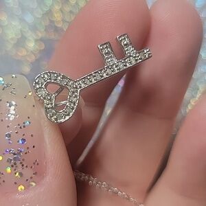 925 Sterling Silver Vintage Heart Key 12 Natural Diamonds 18"